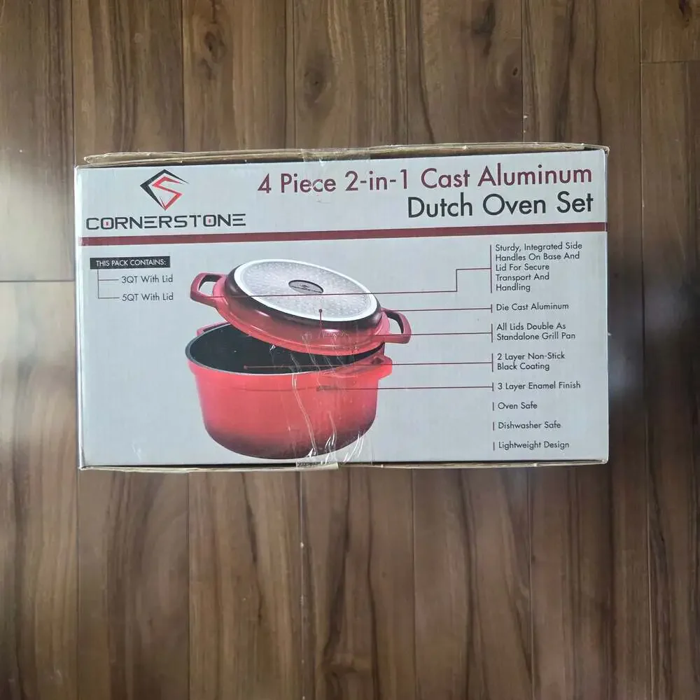 Cornerstone 4-Piece 2-in-1 Cast Aluminum Dutch Oven Set